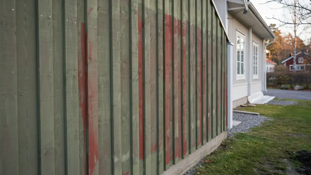 omm lning av tr fasad med slamf rg p villa i m rsta